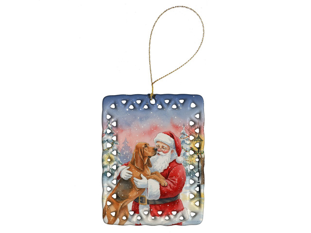 Bloodhound with Santa Claus Porcelain Ornament Christmas Tree Hanging Decorations for Home Christmas Holiday, Rectangle, Gift, Multicolor