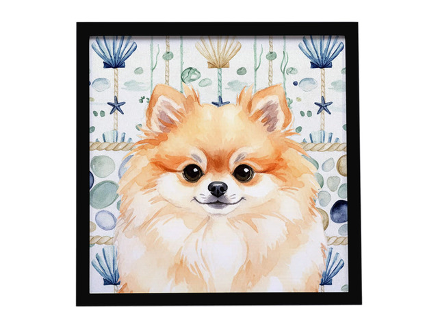 Pomeranian Coastal Sea Glass Framed Metal Print Bathroom, Kitchen, Office, Home Decor Wall Art Ready to Hang, Square, 8X8