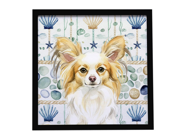 Lemon and White Papillon Coastal Sea Glass Framed Metal Print Bathroom, Kitchen, Office, Home Decor Wall Art Ready to Hang, Square, 8X8