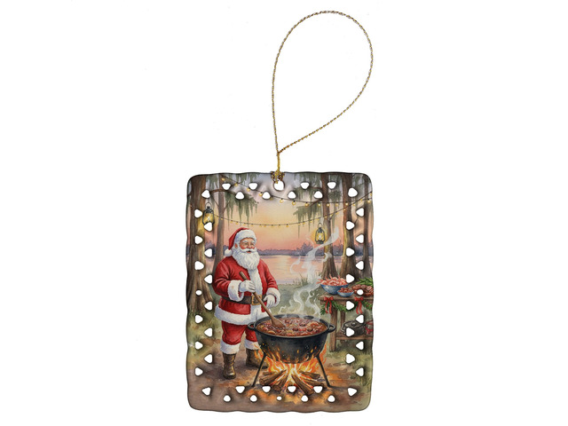 Cajun Santa Claus Cooking Gumbo Christmas Porcelain Ornament Christmas Tree Hanging Decorations for Home Christmas Holiday, Rectangle, Gift,...