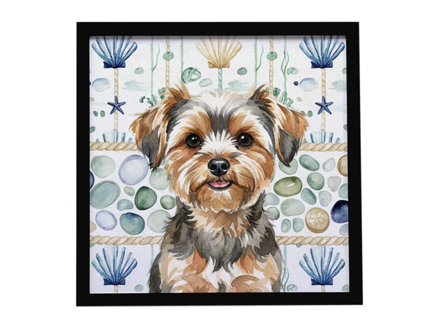 Yorkiepoo Coastal Sea Glass Framed Metal Print Bathroom, Kitchen, Office, Home Decor Wall Art Ready to Hang, Square, 8X8