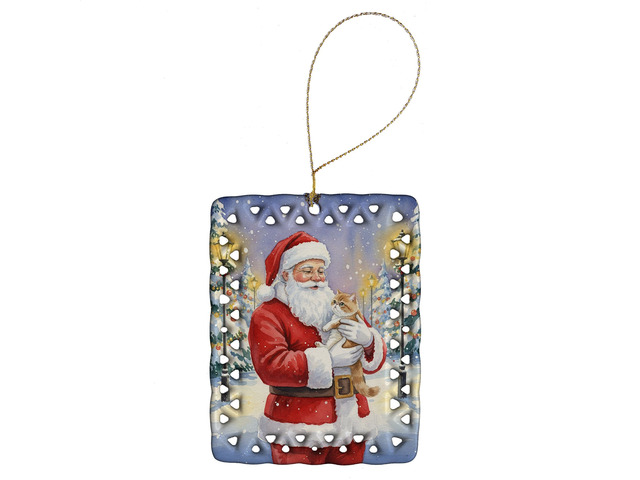 Exotic Shorthair Cat with Santa Claus Porcelain Ornament Christmas Tree Hanging Decorations for Home Christmas Holiday, Rectangle, Gift, Multicolor