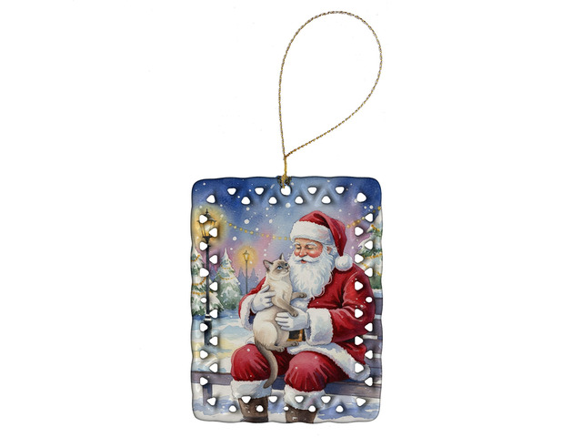 Lilac Point Cat with Santa Claus Porcelain Ornament Christmas Tree Hanging Decorations for Home Christmas Holiday, Rectangle, Gift, Multicolor