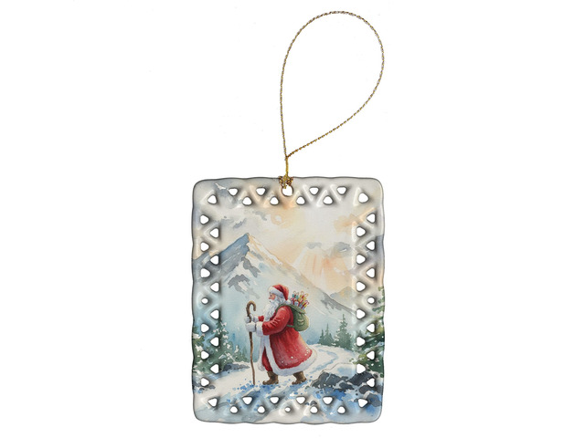 Santa Claus Hiking in the Mountains Christmas Porcelain Ornament Christmas Tree Hanging Decorations for Home Christmas Holiday, Rectangle, Gift,...