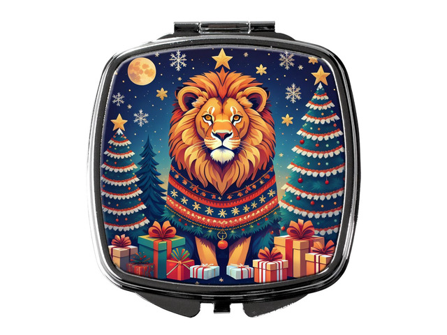 Lion Christmas Compact Mirror Decorative Travel Makeup Mirror for Women Girls Gifts Pocket Makeup Mirror Folding Handheld