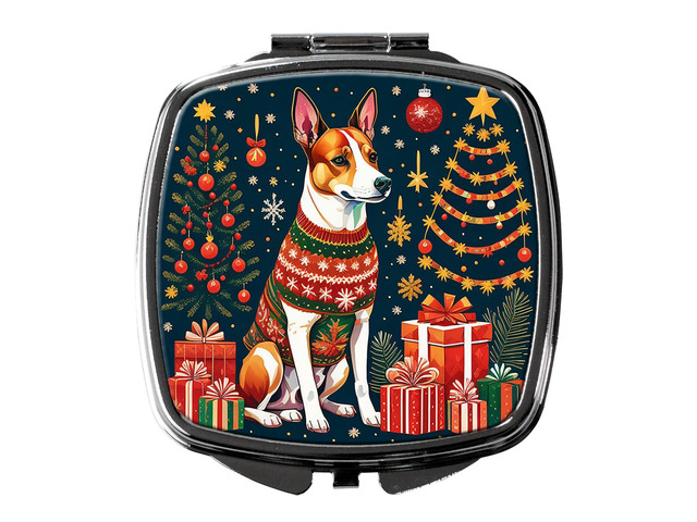 Basenji Christmas Compact Mirror Decorative Travel Makeup Mirror for Women Girls Gifts Pocket Makeup Mirror Folding Handheld