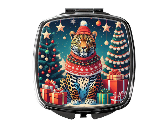 Leopard Christmas Compact Mirror Decorative Travel Makeup Mirror for Women Girls Gifts Pocket Makeup Mirror Folding Handheld
