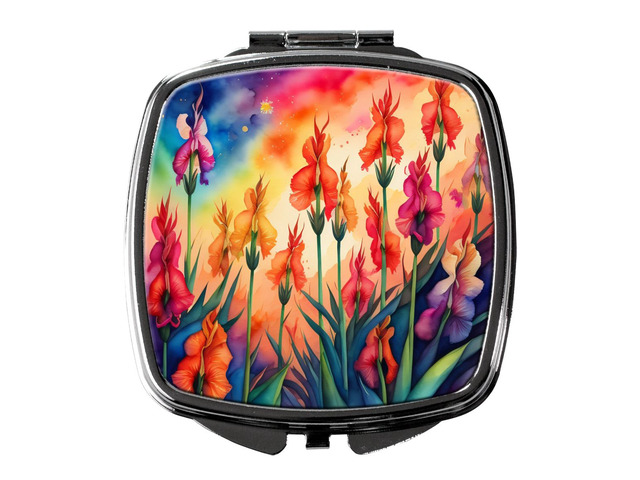 Colorful Gladiolus Compact Mirror Decorative Travel Makeup Mirror for Women Girls Gifts Pocket Makeup Mirror Folding Handheld
