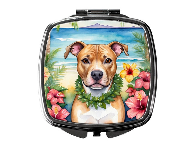 Pit Bull Terrier Luau Compact Mirror Decorative Travel Makeup Mirror for Women Girls Gifts Pocket Makeup Mirror Folding Handheld