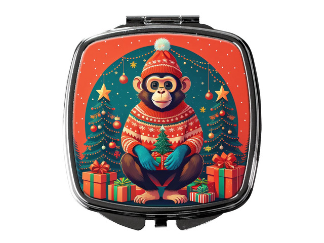 Monkey Christmas Compact Mirror Decorative Travel Makeup Mirror for Women Girls Gifts Pocket Makeup Mirror Folding Handheld
