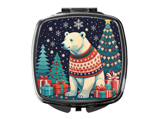 Polar Bear Christmas Compact Mirror Decorative Travel Makeup Mirror for Women Girls Gifts Pocket Makeup Mirror Folding Handheld