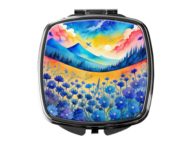 Colorful Blue Cornflowers Compact Mirror Decorative Travel Makeup Mirror for Women Girls Gifts Pocket Makeup Mirror Folding Handheld