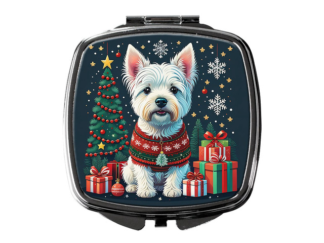 Westie Christmas Compact Mirror Decorative Travel Makeup Mirror for Women Girls Gifts Pocket Makeup Mirror Folding Handheld