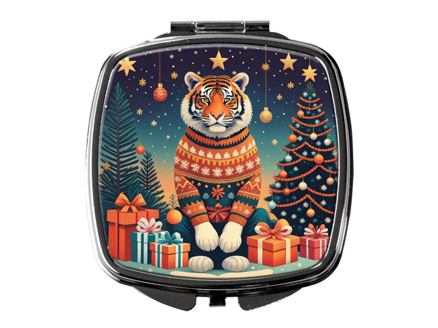 Tiger Christmas Compact Mirror Decorative Travel Makeup Mirror for Women Girls Gifts Pocket Makeup Mirror Folding Handheld