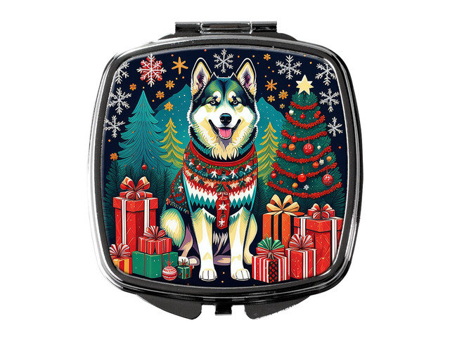 Alaskan Malamute Christmas Compact Mirror Decorative Travel Makeup Mirror for Women Girls Gifts Pocket Makeup Mirror Folding Handheld