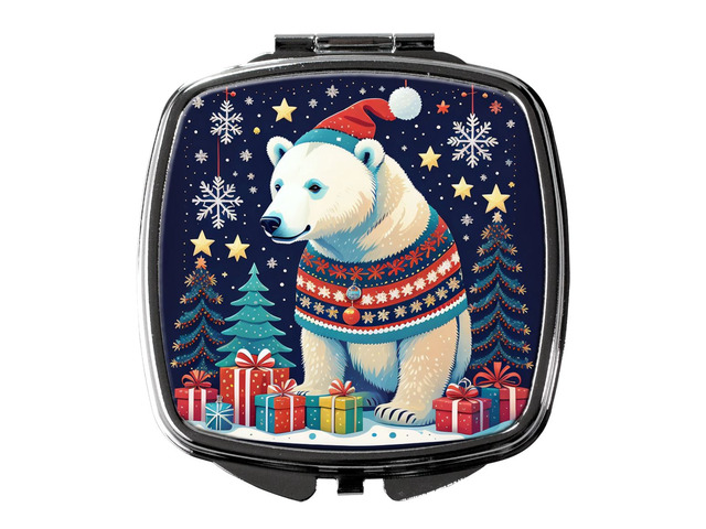 Polar Bear Christmas Compact Mirror Decorative Travel Makeup Mirror for Women Girls Gifts Pocket Makeup Mirror Folding Handheld