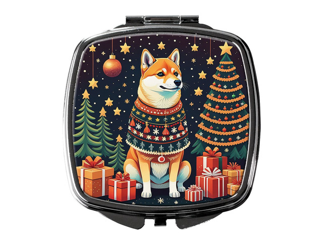 Shiba Inu Christmas Compact Mirror Decorative Travel Makeup Mirror for Women Girls Gifts Pocket Makeup Mirror Folding Handheld