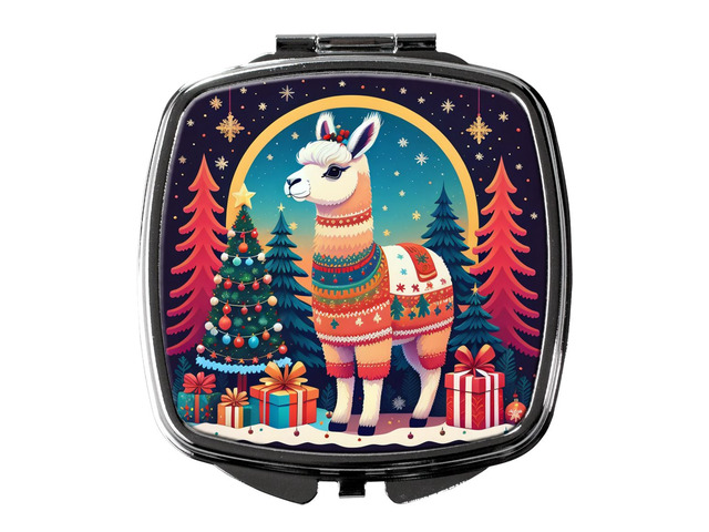 Llama Christmas Compact Mirror Decorative Travel Makeup Mirror for Women Girls Gifts Pocket Makeup Mirror Folding Handheld