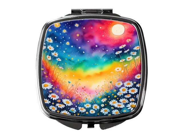Colorful Daisies Compact Mirror Decorative Travel Makeup Mirror for Women Girls Gifts Pocket Makeup Mirror Folding Handheld