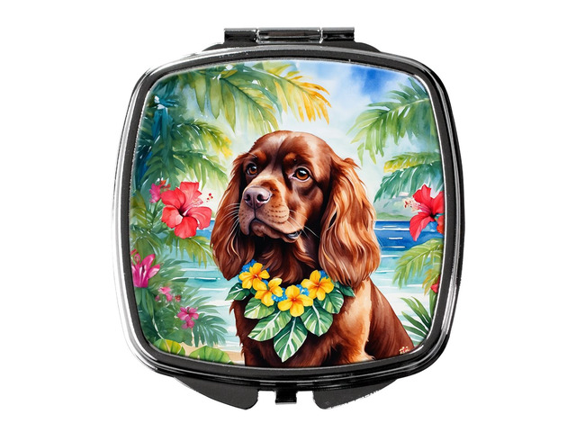 Sussex Spaniel Luau Compact Mirror Decorative Travel Makeup Mirror for Women Girls Gifts Pocket Makeup Mirror Folding Handheld