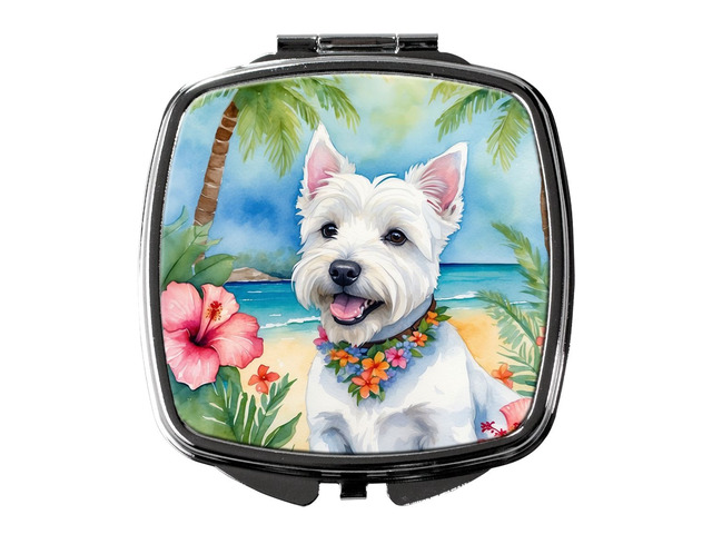 Westie Luau Compact Mirror Decorative Travel Makeup Mirror for Women Girls Gifts Pocket Makeup Mirror Folding Handheld