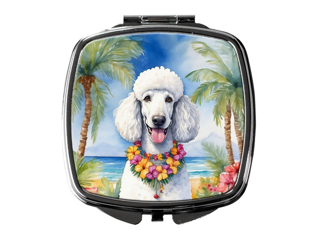 White Poodle Luau Compact Mirror Decorative Travel Makeup Mirror for Women Girls Gifts Pocket Makeup Mirror Folding Handheld