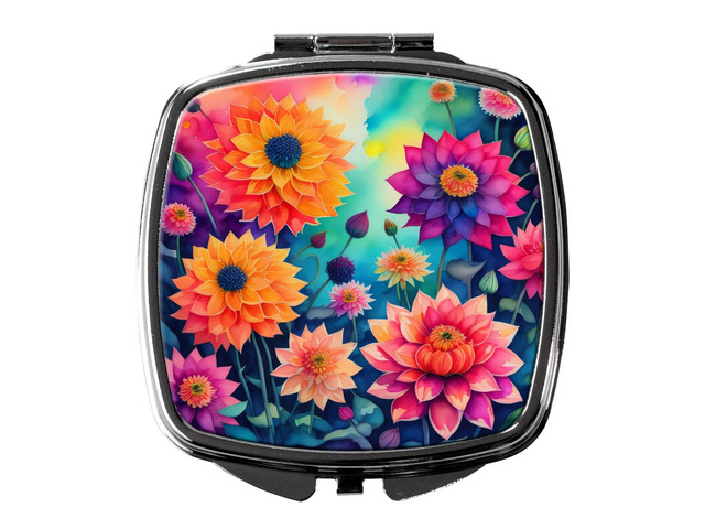 Colorful Dahlias Compact Mirror Decorative Travel Makeup Mirror for Women Girls Gifts Pocket Makeup Mirror Folding Handheld