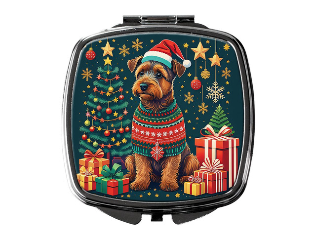 Welsh Terrier Christmas Compact Mirror Decorative Travel Makeup Mirror for Women Girls Gifts Pocket Makeup Mirror Folding Handheld