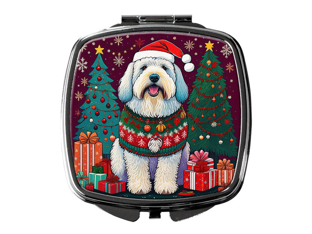 Old English Sheepdog Christmas Compact Mirror Decorative Travel Makeup Mirror for Women Girls Gifts Pocket Makeup Mirror Folding Handheld