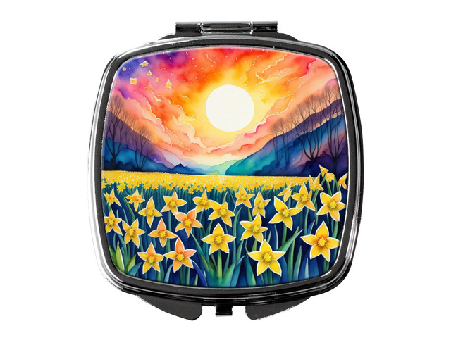 Colorful Daffodils Compact Mirror Decorative Travel Makeup Mirror for Women Girls Gifts Pocket Makeup Mirror Folding Handheld