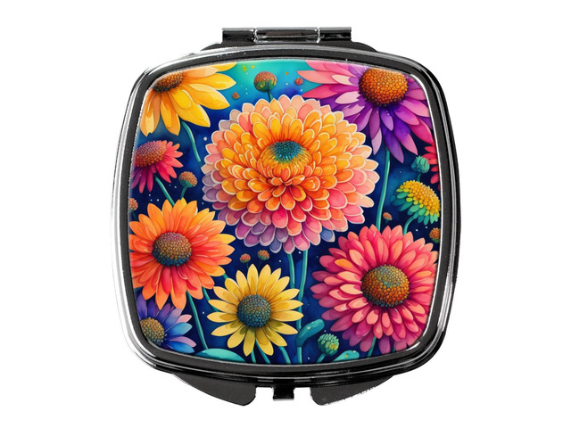 Colorful Chrysanthemums Compact Mirror Decorative Travel Makeup Mirror for Women Girls Gifts Pocket Makeup Mirror Folding Handheld