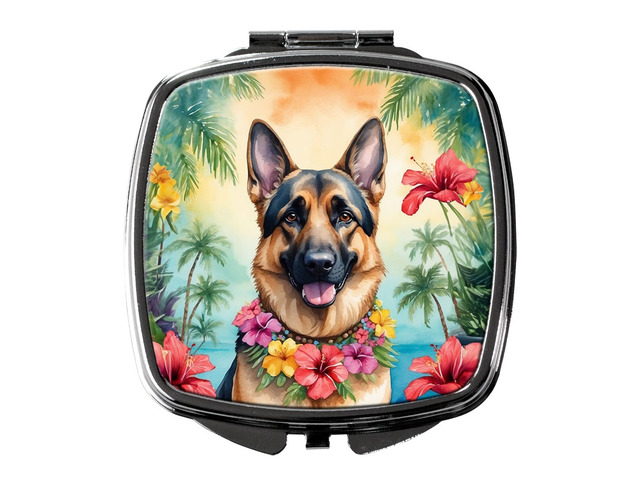 German Shepherd Luau Compact Mirror Decorative Travel Makeup Mirror for Women Girls Gifts Pocket Makeup Mirror Folding Handheld