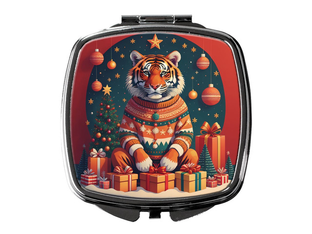 Tiger Christmas Compact Mirror Decorative Travel Makeup Mirror for Women Girls Gifts Pocket Makeup Mirror Folding Handheld
