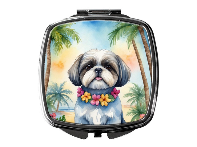 Shih Tzu Luau Compact Mirror Decorative Travel Makeup Mirror for Women Girls Gifts Pocket Makeup Mirror Folding Handheld