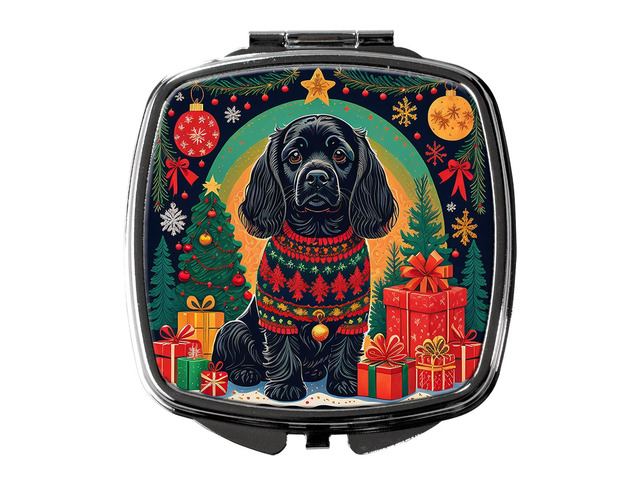 Black Cocker Spaniel Christmas Compact Mirror Decorative Travel Makeup Mirror for Women Girls Gifts Pocket Makeup Mirror Folding Handheld