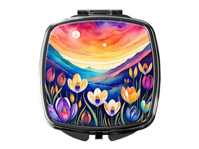 Colorful Crocus Compact Mirror Decorative Travel Makeup Mirror for Women Girls Gifts Pocket Makeup Mirror Folding Handheld