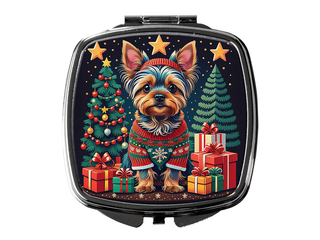 Yorkie Yorkshire Terrier Christmas Compact Mirror Decorative Travel Makeup Mirror for Women Girls Gifts Pocket Makeup Mirror Folding Handheld