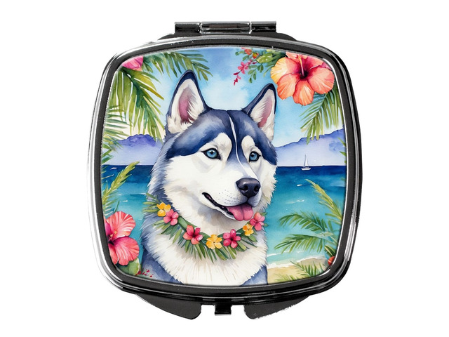 Siberian Husky Luau Compact Mirror Decorative Travel Makeup Mirror for Women Girls Gifts Pocket Makeup Mirror Folding Handheld