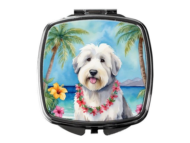 Old English Sheepdog Luau Compact Mirror Decorative Travel Makeup Mirror for Women Girls Gifts Pocket Makeup Mirror Folding Handheld