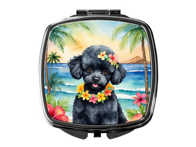 Black Poodle Luau Compact Mirror Decorative Travel Makeup Mirror for Women Girls Gifts Pocket Makeup Mirror Folding Handheld