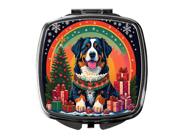 Bernese Mountain Dog Christmas Compact Mirror Decorative Travel Makeup Mirror for Women Girls Gifts Pocket Makeup Mirror Folding Handheld