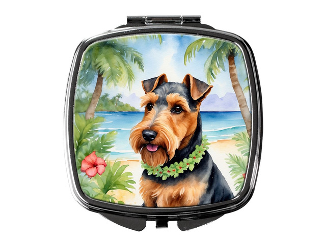 Welsh Terrier Luau Compact Mirror Decorative Travel Makeup Mirror for Women Girls Gifts Pocket Makeup Mirror Folding Handheld