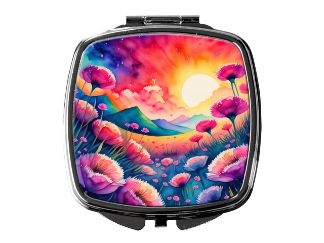 Colorful Dianthus Compact Mirror Decorative Travel Makeup Mirror for Women Girls Gifts Pocket Makeup Mirror Folding Handheld