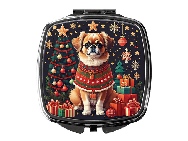 Tibetan Spaniel Christmas Compact Mirror Decorative Travel Makeup Mirror for Women Girls Gifts Pocket Makeup Mirror Folding Handheld