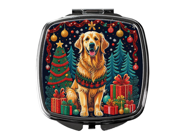 Golden Retriever Christmas Compact Mirror Decorative Travel Makeup Mirror for Women Girls Gifts Pocket Makeup Mirror Folding Handheld