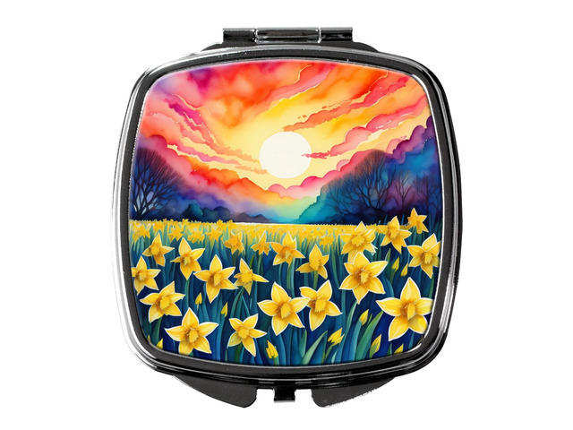 Colorful Daffodils Compact Mirror Decorative Travel Makeup Mirror for Women Girls Gifts Pocket Makeup Mirror Folding Handheld