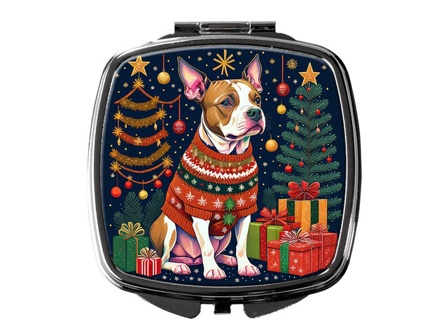 Pit Bull Terrier Christmas Compact Mirror Decorative Travel Makeup Mirror for Women Girls Gifts Pocket Makeup Mirror Folding Handheld