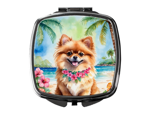 Pomeranian Luau Compact Mirror Decorative Travel Makeup Mirror for Women Girls Gifts Pocket Makeup Mirror Folding Handheld