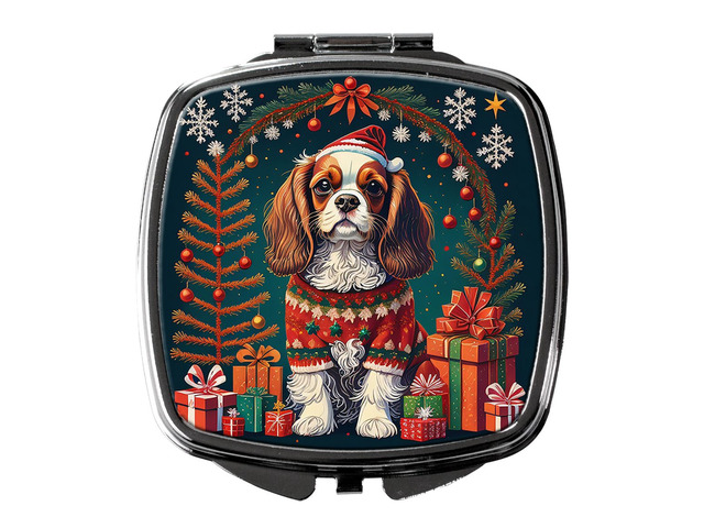 Cavalier King Charles Spaniel Christmas Compact Mirror Decorative Travel Makeup Mirror for Women Girls Gifts Pocket Makeup Mirror Folding Handheld