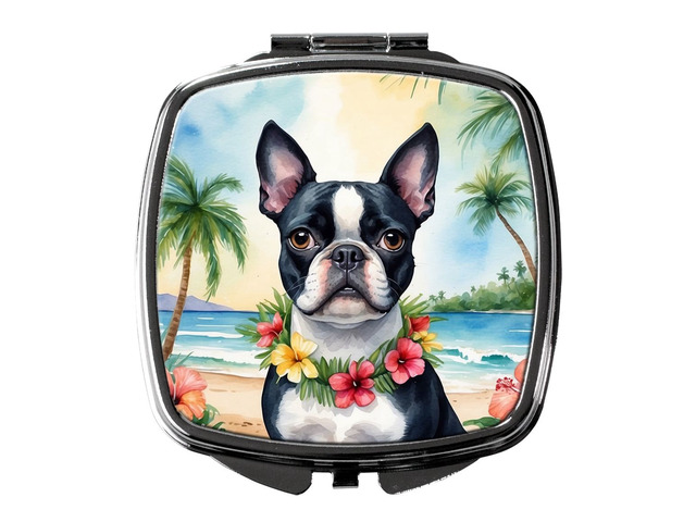 Boston Terrier Luau Compact Mirror Decorative Travel Makeup Mirror for Women Girls Gifts Pocket Makeup Mirror Folding Handheld
